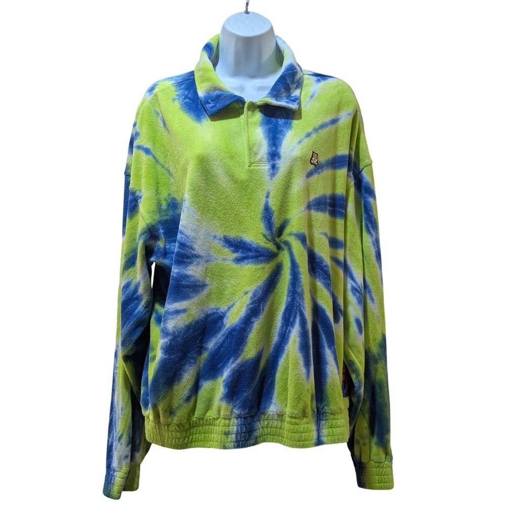 Teddy Fresh Terry Cloth Blue Green Tie Dye Sweatshirt Bear Logo Streetwear Large